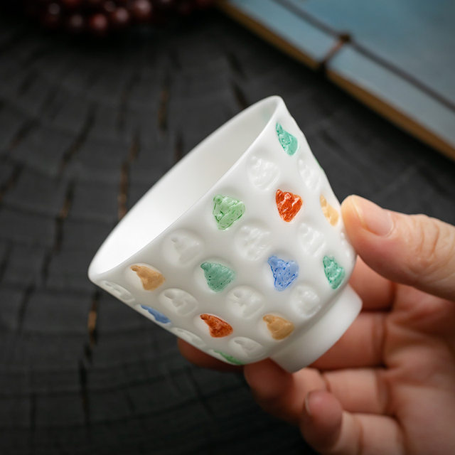Hand-painted suet jade Ten Thousand Buddhas Master Cup single cup high-end personal high-end ceramic tea cup Kung Fu tea cup