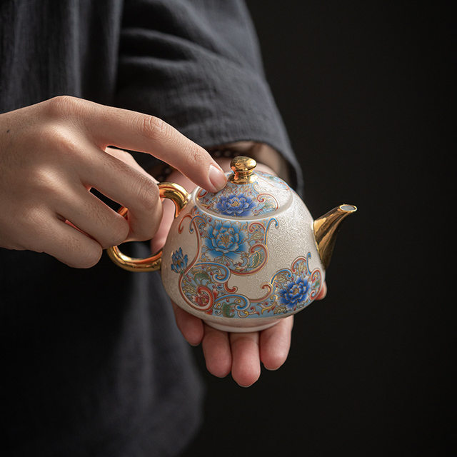 Enamel filigree silver one pot two cups Kung Fu tea set household ceramic tea water separation teapot small single pot