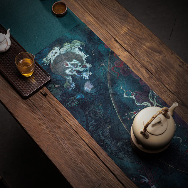 Fahai Temple Mural Zen Retro Tea Banquet Table Flag Tea Table Waterproof Tea Flag Tea Mat New Chinese Tea Set Accessories