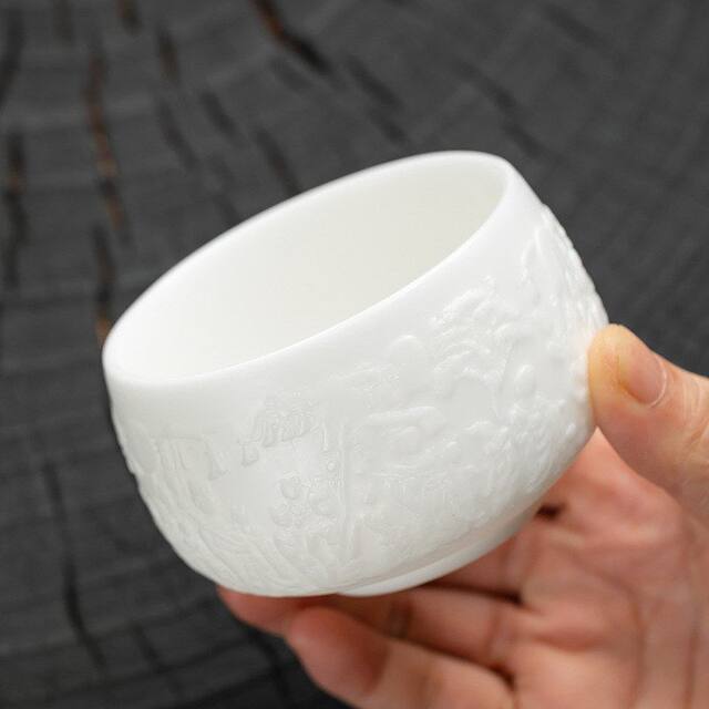 Ice jade porcelain relief Dunhuang master cup ceramic tea cup single cup personal high-end Kung Fu tea set tea cup
