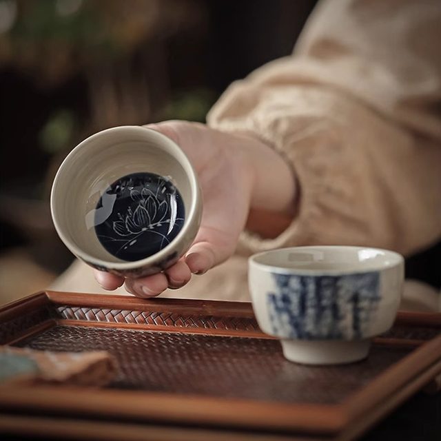 Ancient rubbing Avalokitesvara Heart Sutra Cup Master Cup Single Cup Personal Ceramic Tea Cup Smell the Fragrance Cup Kung Fu Tea Cup