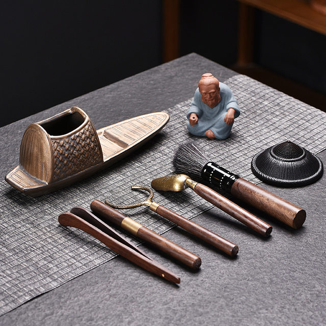 Zen Tea Ceremony Six Gentlemen Set High-end Kung Fu Tea Set Accessories High-end Tea Table for Drinking Tea, Making Tea, Tea Clamp, Brush Bucket