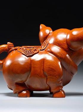 花梨木质雕刻福财猪摆件实木制十二生肖木头吉祥物家居装饰工艺品