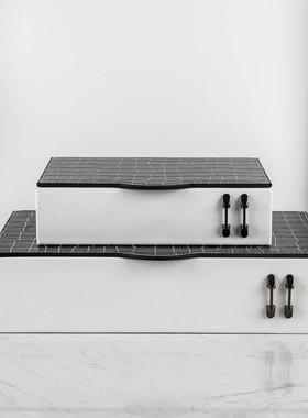 现代简约皮革马毛储物盒首饰盒摆件软装饰品样板房售楼处书房客厅