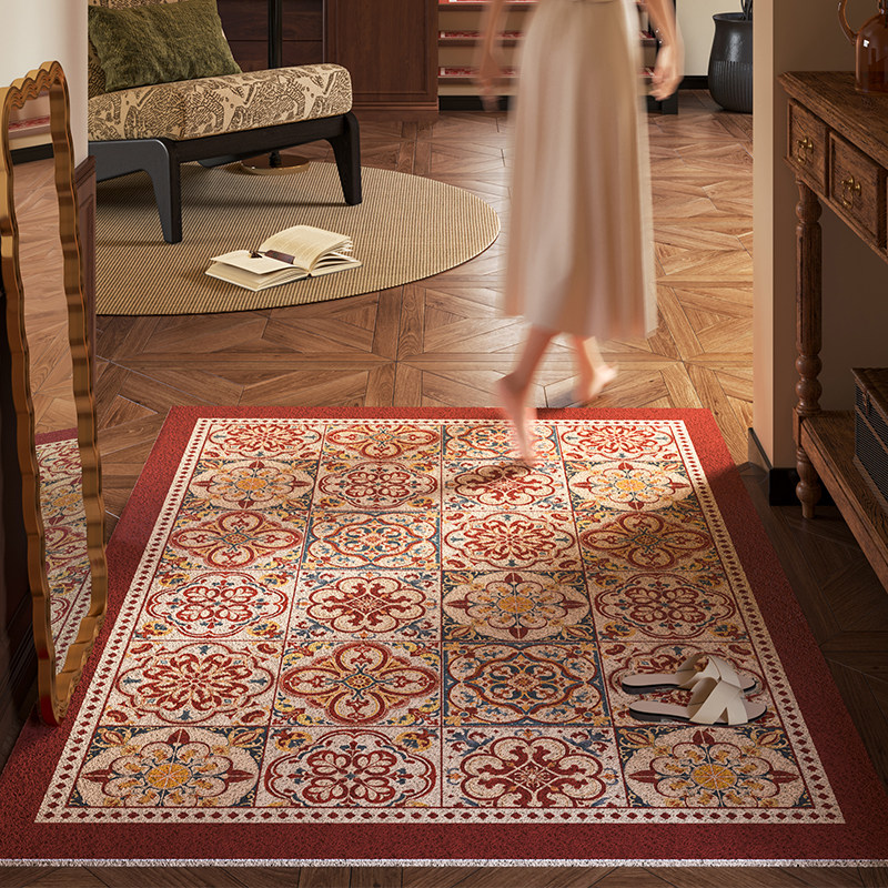 喜上花田复古红色新年丝圈入户门口外地垫耐脏免洗自由裁剪脚垫,淘宝优惠券,粉丝福利购,淘宝优惠卷