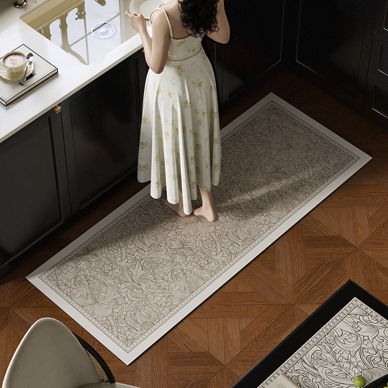 French retro L-shaped kitchen floor mat absorbent