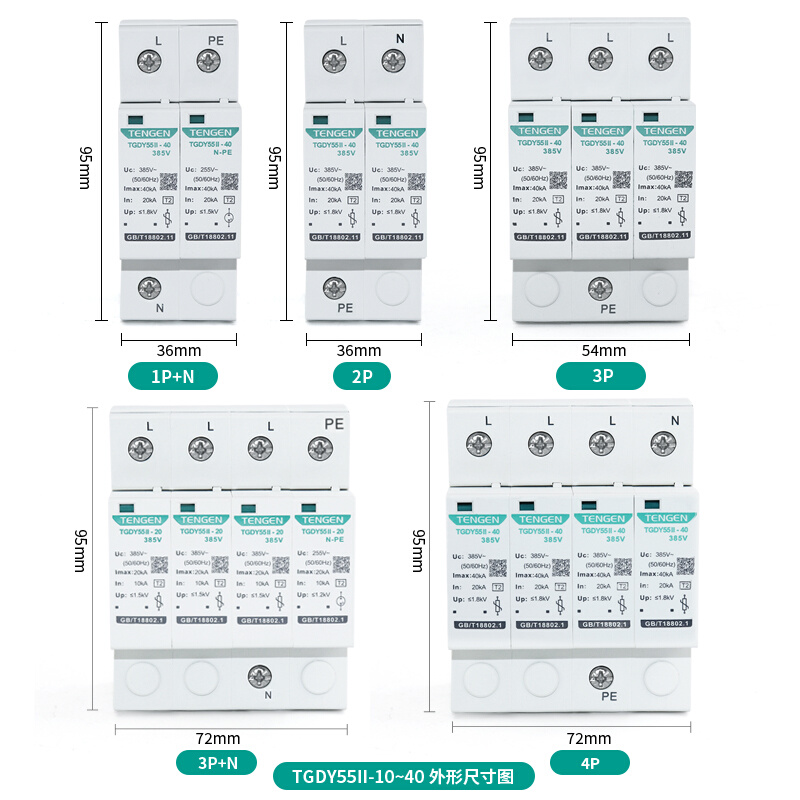 天正TGDY55II浪涌电涌保护器2P4P防雷避雷器20KA40KA二级380V家用 - 图2