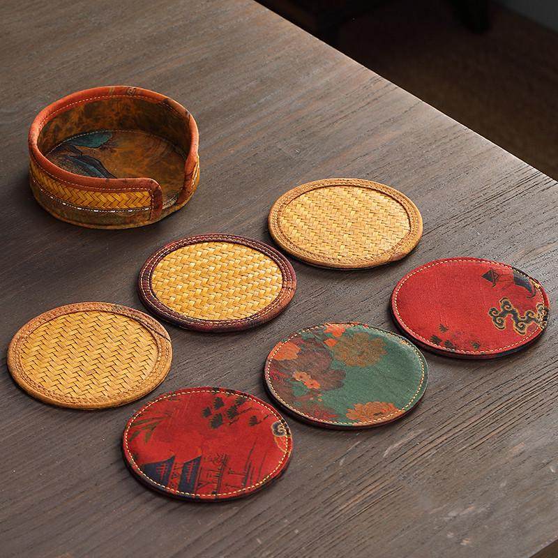 手工竹编布艺杯托  隔热杯垫 功夫茶具配件茶杯垫子茶托餐桌垫,淘宝优惠券,粉丝福利购,淘宝优惠卷