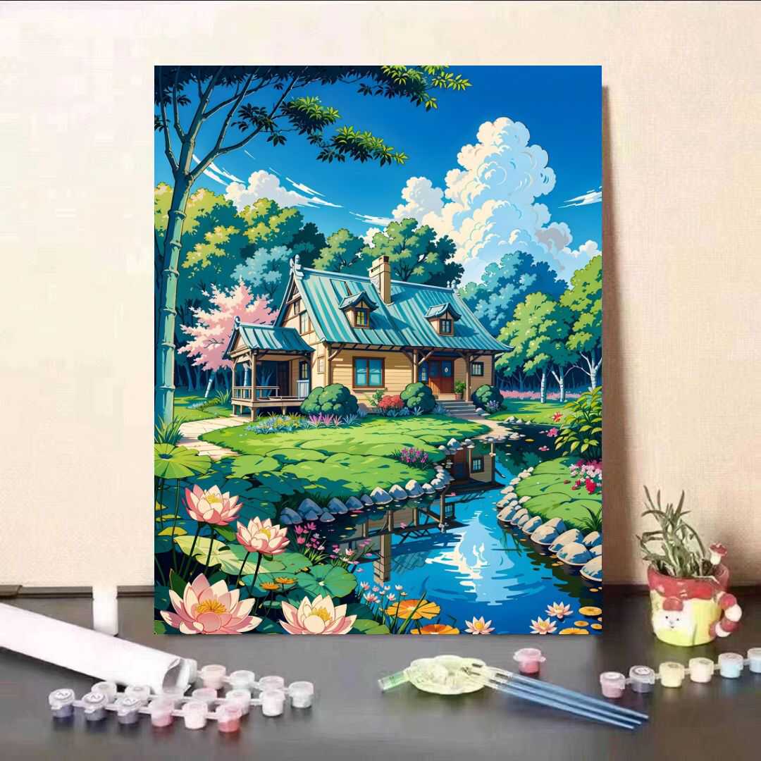 宫崎骏夏天风景油画数字填色diy手工填充解闷治愈ins风客厅装饰画
