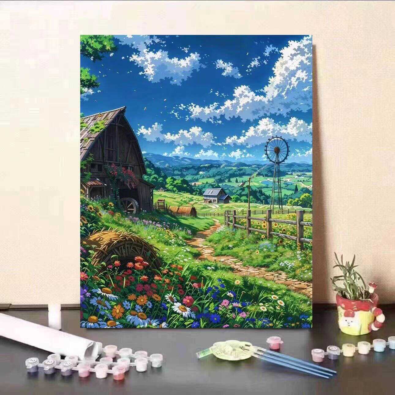 宫崎骏夏天风景油画数字填色diy手工填充解闷治愈ins风客厅装饰画