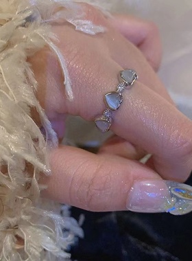 猫眼石爱心戒指女小众设计高级感开口素圈戒指食指戒指女尾戒指环