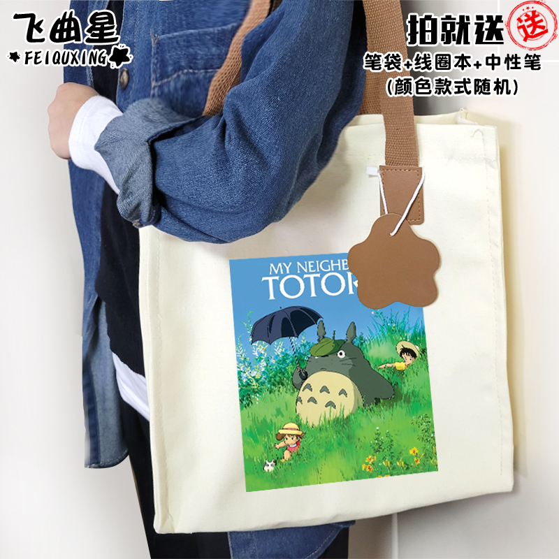 宫崎骏动漫龙猫周边帆布包袋子男女购物补习手提学生书包单肩背包 - 图0