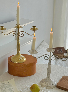 复古欧式铁艺烛台摆件家用餐桌浪漫烛光晚餐道具三头法式蜡烛台座