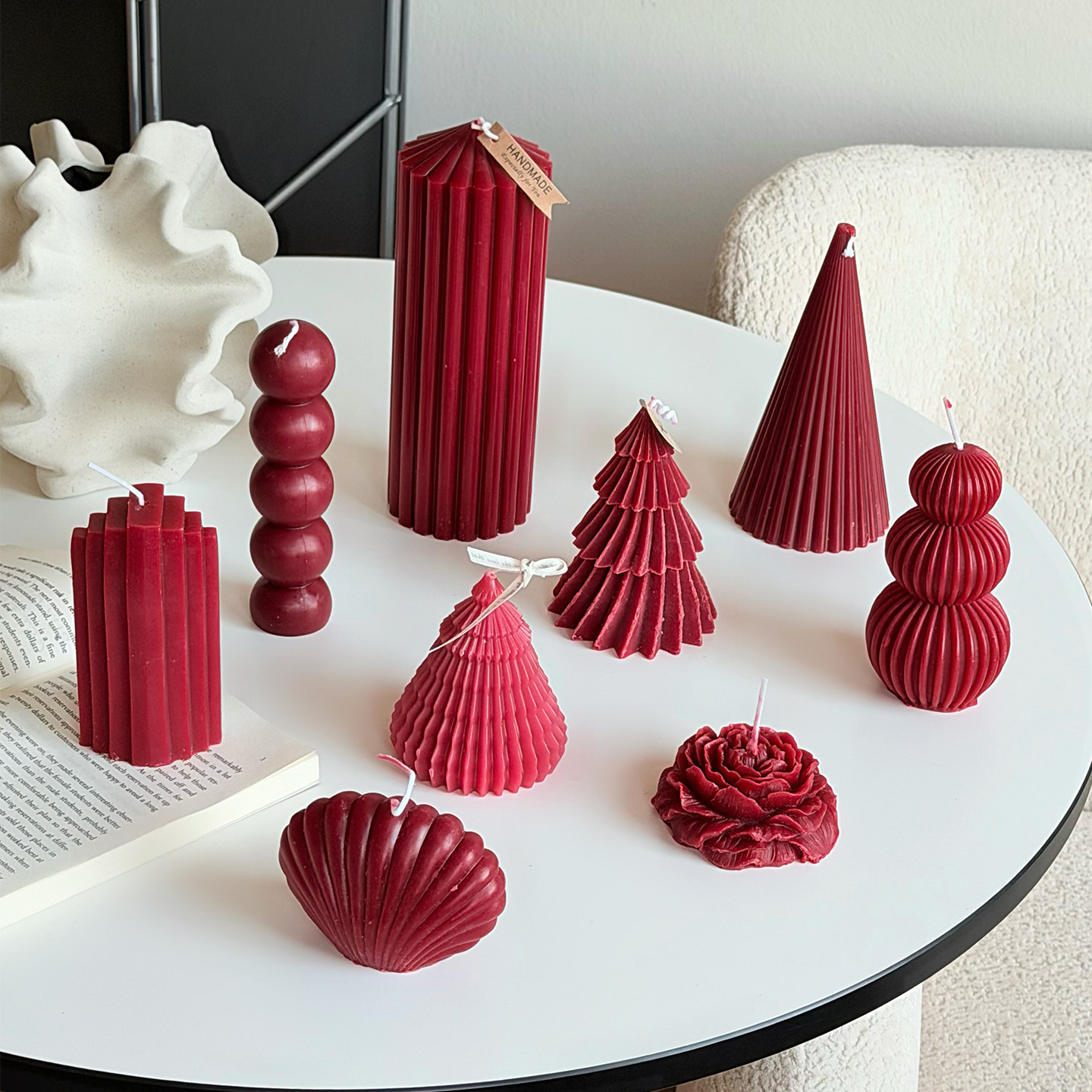 中式红色系蜡烛婚庆喜庆酒红条纹圆柱蜡烛创意烛台家居桌面摆件,淘宝优惠券,粉丝福利购,淘宝优惠卷