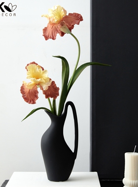 手感仿真花油画鸢尾花餐桌摆件家居装饰蓝紫色爱丽丝假花绢花插花
