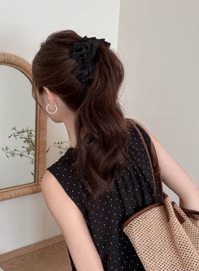 韩系波点网纱软糯蝴蝶结香蕉夹女