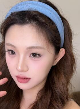 韩系弧面牛仔宽边发箍女2025新款高颅顶甜酷头箍韩系百搭发卡发饰