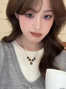 虎眼石串珠吊坠项链女2026新款春夏锁骨链轻奢小众高级感百搭配饰