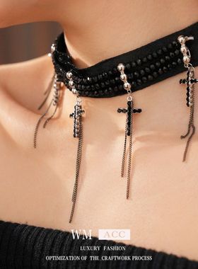 项链饰品设计十字架颈链小众镶