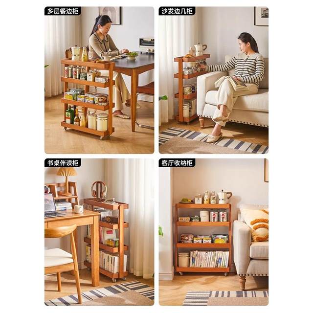 Solid wood movable multi-layer storage rack