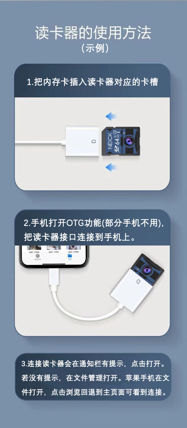 手机读卡器适用苹果SD卡读卡器 TypeC多合一读卡器sd/TF读卡器相机内存卡专用读卡记录仪内存卡读卡器-图2