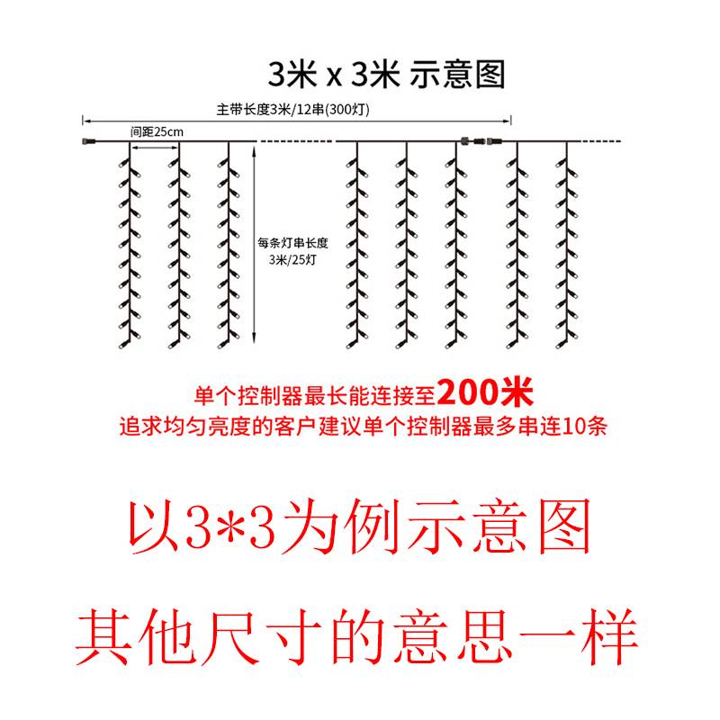 led彩灯皮线窗帘灯串灯闪灯 带遥控电池款房间瀑布主播背景装饰灯 - 图1