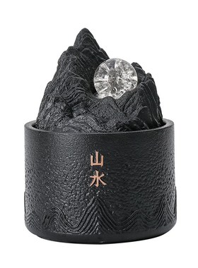 办公家居陶瓷假山流水循环v摆件小型桌面风水轮新中式喷泉水景招