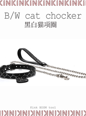 KINK黑白猫牛皮项圈猫形挂饰牵引链条真皮出街chocker男女生饰品