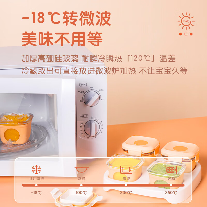 未北北婴儿辅食盒玻璃宝宝密封保鲜盒防漏辅食碗耐高温可冷藏