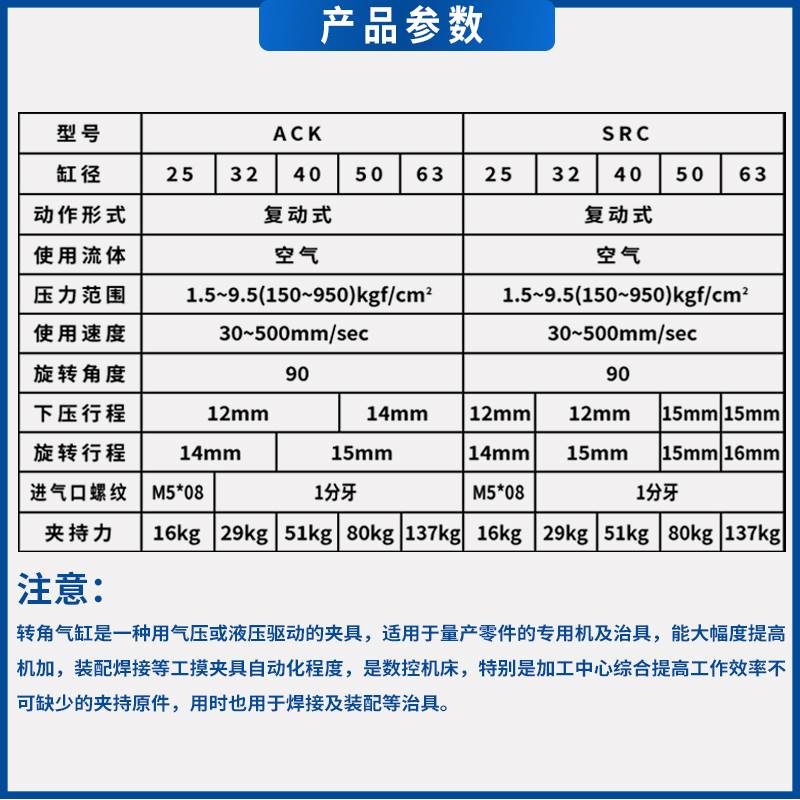 气动小型气缸X180度旋转夹*紧SRC25转角下压0ACK2/40/5/690R/L - 图1