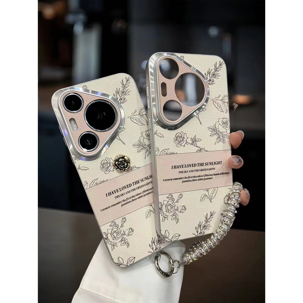 适用华为pura70pro+新款手机壳70Ultra素描皮质山茶花mate60pro高级感p60/p50奢华荣耀100pro全包magic6pro女