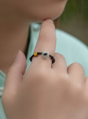 独特花朵钱币编织绳戒指女