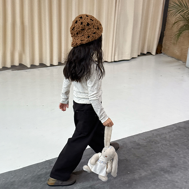 Yumi妈女童秋装软糯羊绒棉坑条打底衫儿童波点长袖T恤上衣 25F001 - 图2