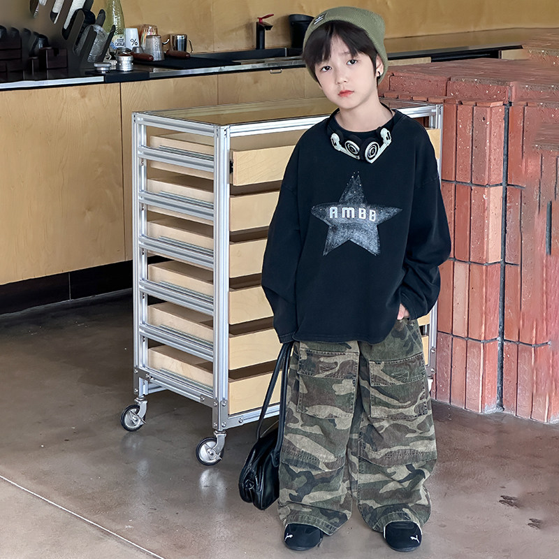 Yumi妈男童秋装复古砂洗棉宽松T恤中大童加厚全棉25F155,淘宝优惠券,粉丝福利购,淘宝优惠卷