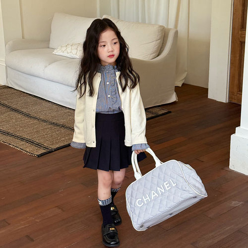 Yumi妈儿童秋装针织开衫字母外套女童韩版纯色单排扣毛衣25F079 - 图0