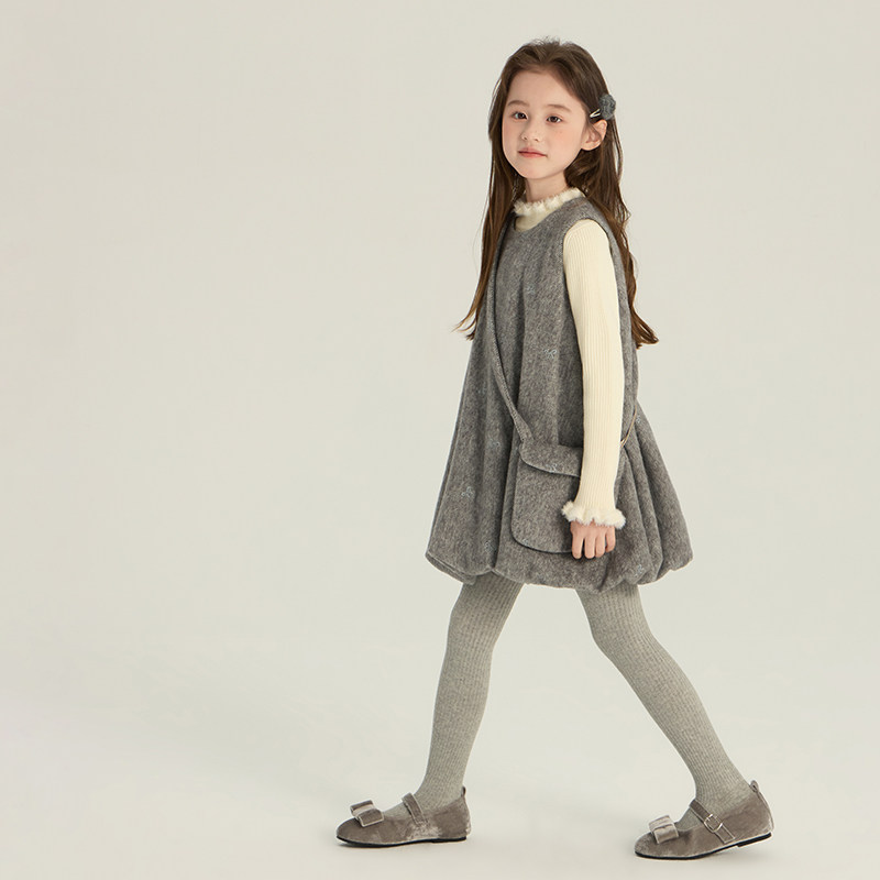 Yumi妈女童冬季超好看冬裙蝴蝶结背心裙呢子花苞连衣裙潮25M078,淘宝优惠券,粉丝福利购,淘宝优惠卷