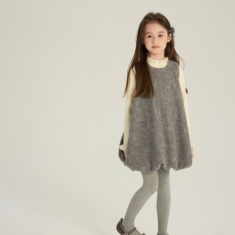 Yumi妈女童冬季超好看冬裙蝴蝶结背心裙呢子花苞连衣裙潮25M078,淘宝优惠券,粉丝福利购,淘宝优惠卷