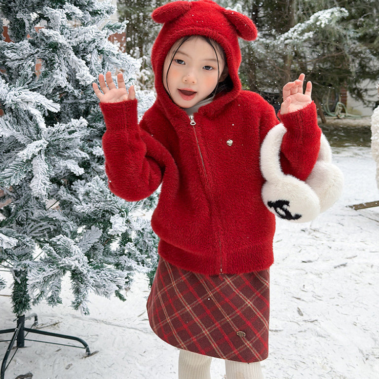 Yumi妈冬季女童新年款仿貂绒毛衣潮儿童小熊耳朵连帽针织25M158,淘宝优惠券,粉丝福利购,淘宝优惠卷