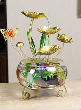 直播爆款桌面家居玻璃鱼缸流水摆件办公室客厅玄关景观喷泉