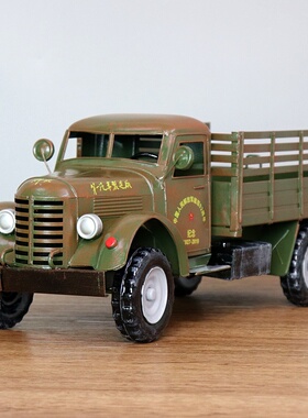 老式解放卡车吉普模型 复古铁皮仿真老爷车 家居橱窗道具军车摆件