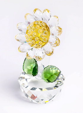 本色彩色水晶向日葵玻璃小雕像家居桌面装饰橱窗隔断工艺品小摆件