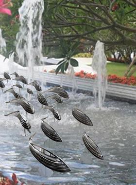 城市园林酒店花园不锈钢景观鱼雕塑镜面叠层鱼户外喷水池摆件