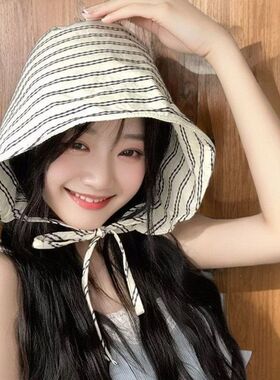 夏季法式条纹薄款防晒渔夫帽
