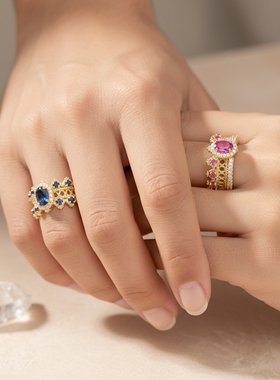 浪漫传说复古皇冠彩宝戒指