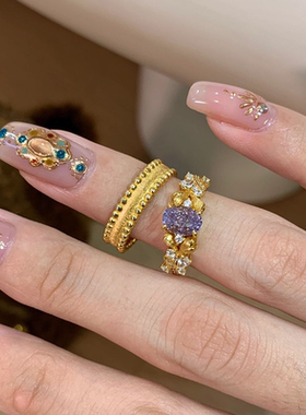 浪漫传说紫荆花碎冰中古复古戒指