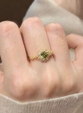 浪漫传说橄榄绿色可调节戒指女