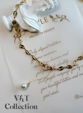 VT施家珍珠14k包金猪鼻子锁骨链