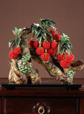 陶瓷工艺开业礼品家居电视酒柜门客厅办公室荔枝植物装饰中式摆件