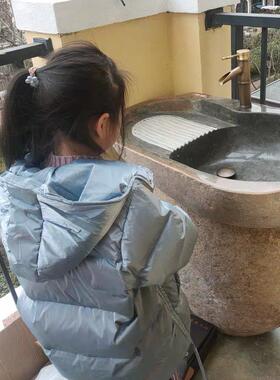 天然原石鹅卵石头洗衣池家用室外花园立柱落地洗手盆庭院别墅水盆