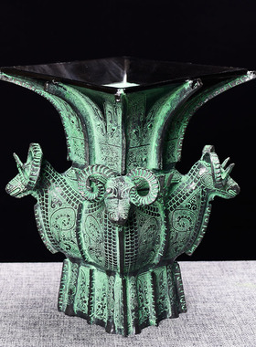 青铜器仿古摆件j四羊方尊酒器铜工艺品开业礼品客厅桌面家居复古